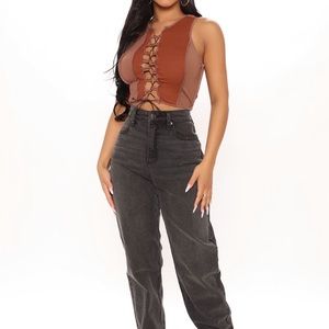 M Fashion Nova Patch Things Up Patchwork Top - Mocha/combo